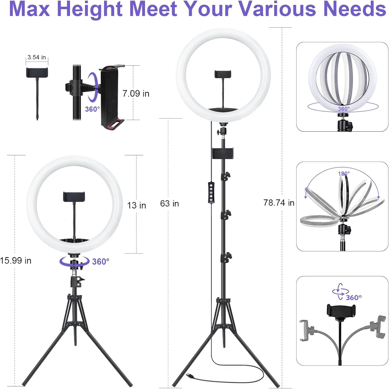 10" Selfie Ring Light with 73" Tripod Stand & 1 Phone Holder, LED Camera Ringlight with 48 RGB Colors Modes & Musical Rhythm Mode and 12 Brightness Dimmable for TikTok/Makeup/Photography/Vlog