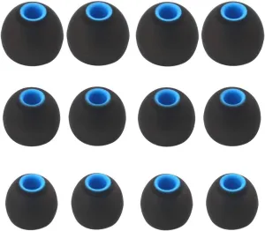 12PCS Replacement Ear Tips Earbuds Eartips Eargels Earpads Silicone Buds Compatible with Senso, Sony BeatsX & Other Inner Hole 3.8mm Earbud in-Ear Headphones,Black-Blue,SML