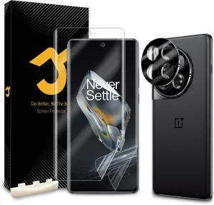 2 2pcs for OnePlus 12 Screen Protector (Not Tempered Glass), 2 Flexible TPU Film with 2 Glass Camera Lens Protector, Self-Healing, Bubble-Free, Easy Install, Compatible with Curved Edges and Cases