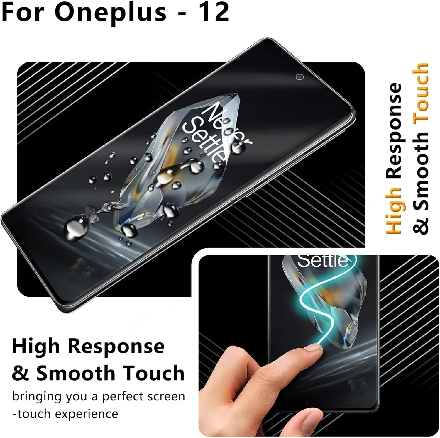 2 2pcs for OnePlus 12 Screen Protector (Not Tempered Glass), 2 Flexible TPU Film with 2 Glass Camera Lens Protector, Self-Healing, Bubble-Free, Easy Install, Compatible with Curved Edges and Cases