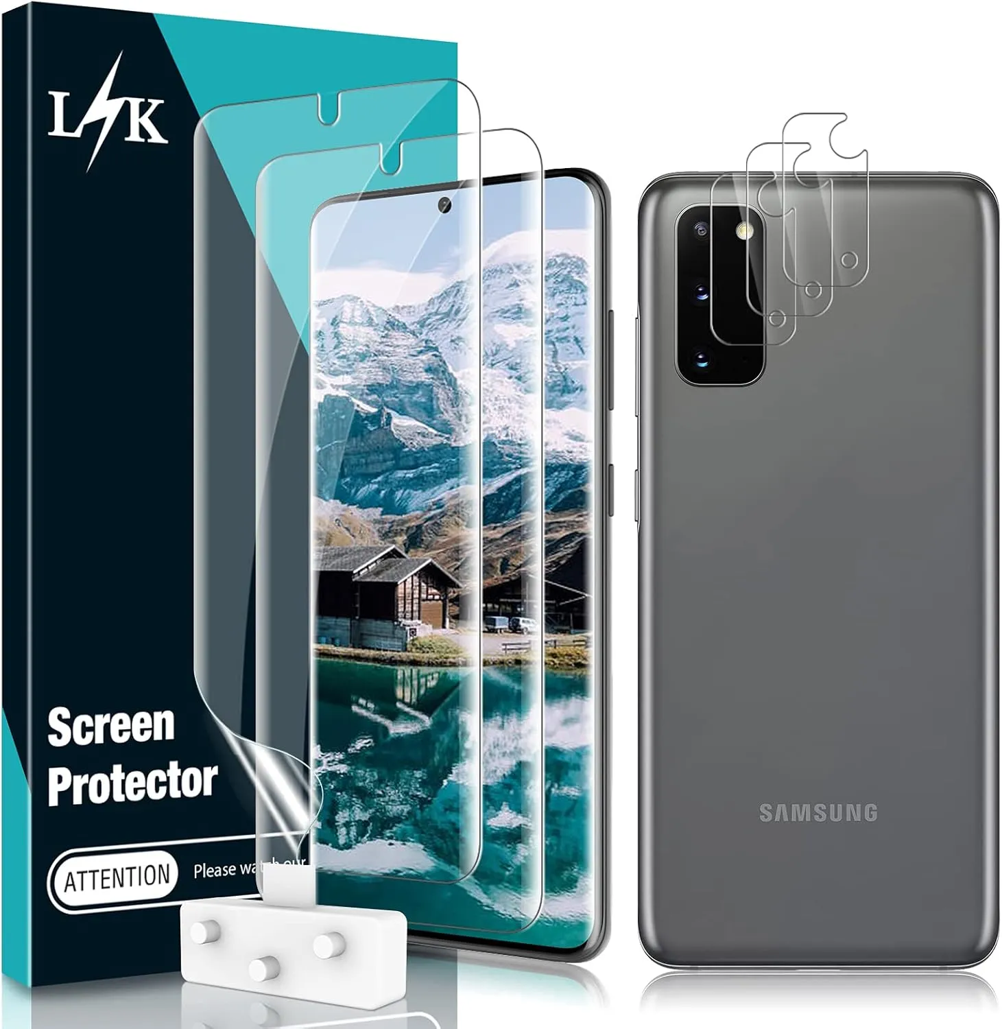 [2 3 Pack] LK Designed for Samsung Galaxy S20 2 Pack Screen Protector & 3 Pack Camera Lens Protector, Alignment Frame High Definition Clear Flexible TPU Film