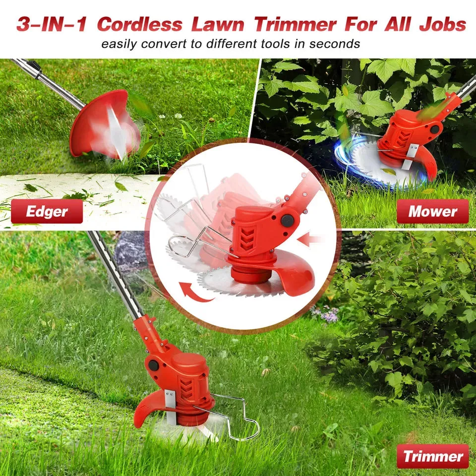 3-in-1 Cordless Electric Lawn Edger, Lightweight Grass & Weed Trimmer