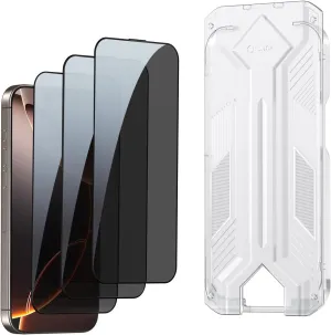 3 Pack for iPhone 16 Pro Privacy Screen Protector Tempered Glass:9H  Durable, Auto Positioning, Bubble Free, High Definition, Easy Installation