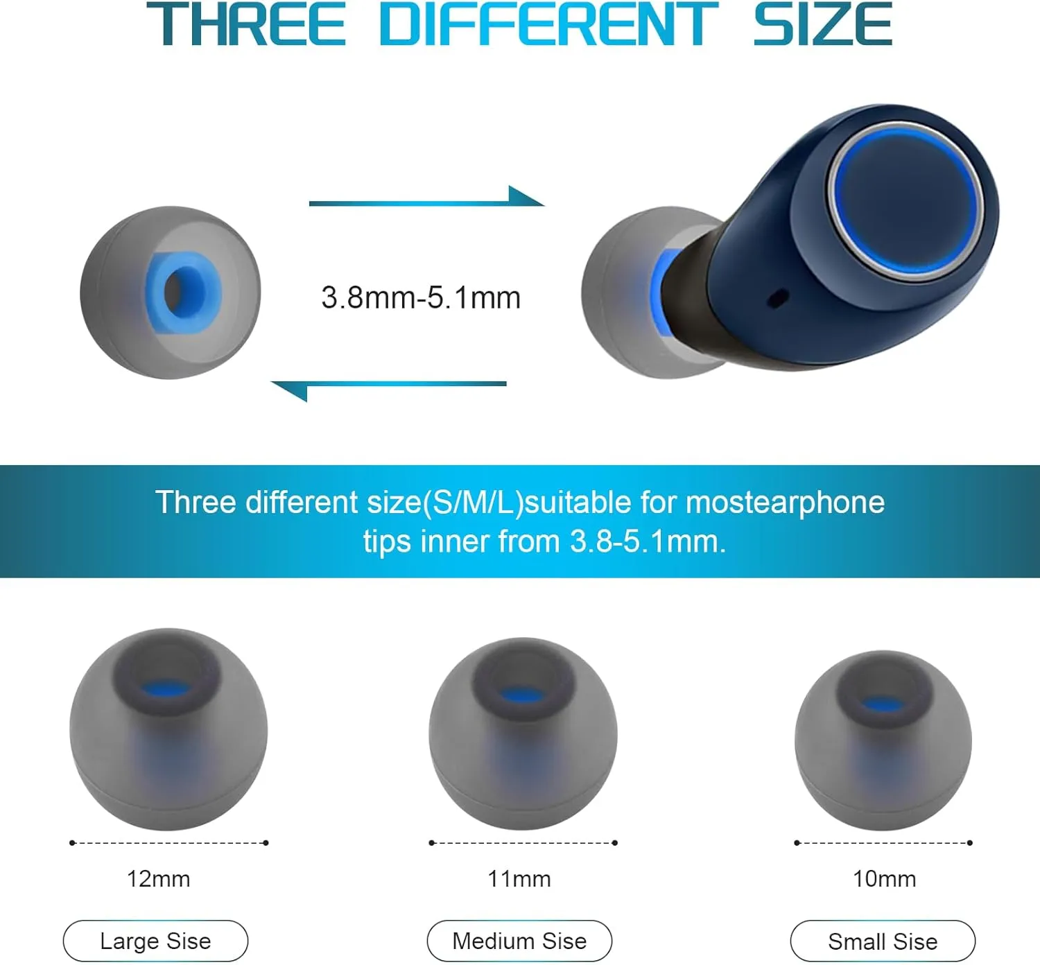 3 Pairs Replacement Silicone Eartips Earbuds Eargels Compatible with JBL TUNE120 T125TWS T120TWS Earphones
