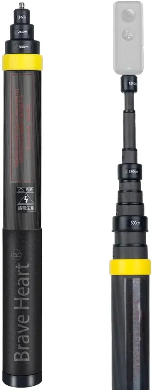 3m 9.8ft Carbon Fiber Invisible Selfie Stick for Insta360 ONE X5 X4 X3 X2/ONE RS/ONE R/ONE X Insta 360 Panoramic Camera Accessories (Yellow)