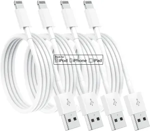 4 Pack [Apple MFi Certified] Apple Charging Cables 6ft, iPhone Chargers, Lightning Fast iPhone Charging Cord for iPhone 12/11/11Pro/11Max/ X/XS/XR/XS Max/8/7, ipad(White)
