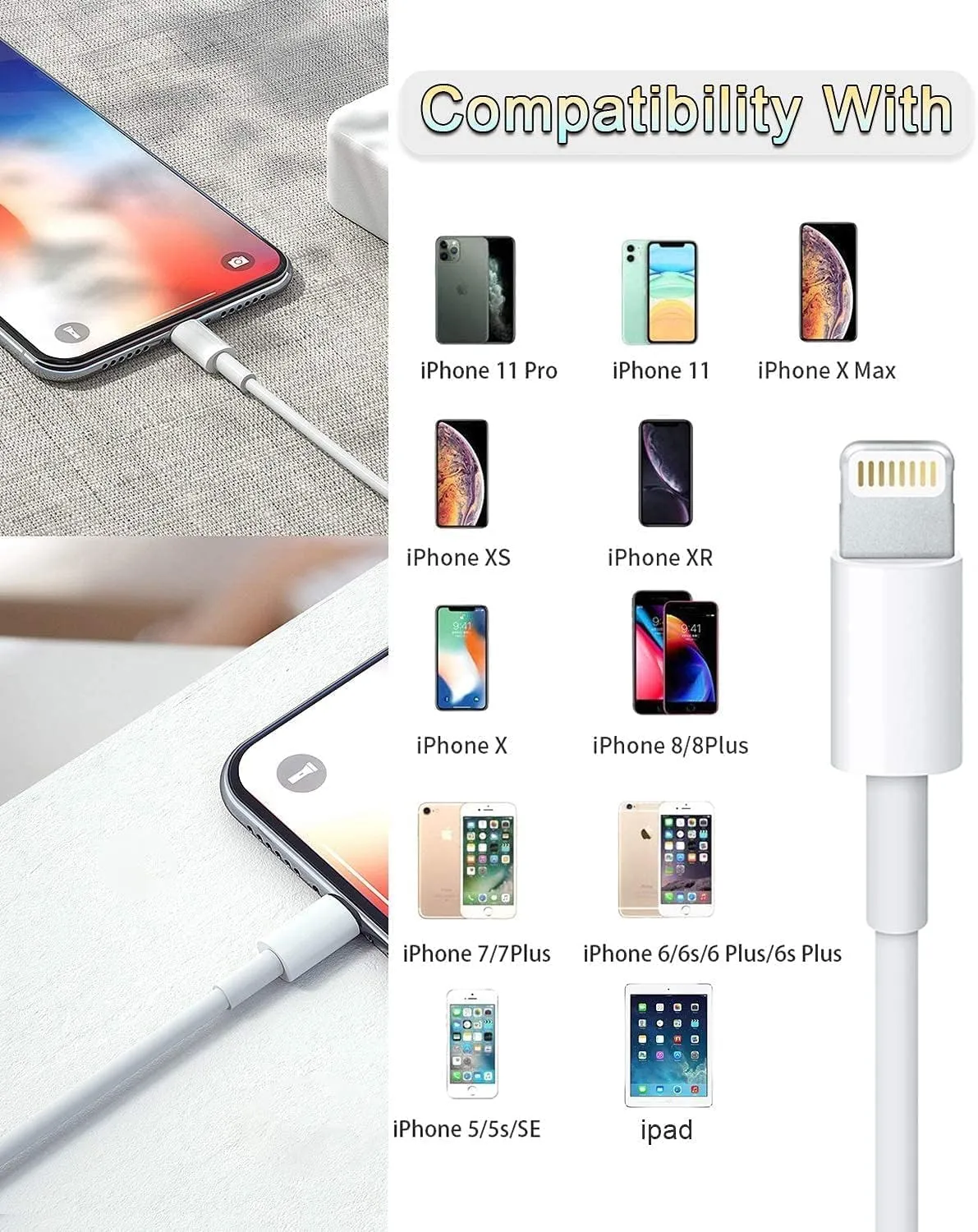 4 Pack [Apple MFi Certified] Apple Charging Cables 6ft, iPhone Chargers, Lightning Fast iPhone Charging Cord for iPhone 12/11/11Pro/11Max/ X/XS/XR/XS Max/8/7, ipad(White)