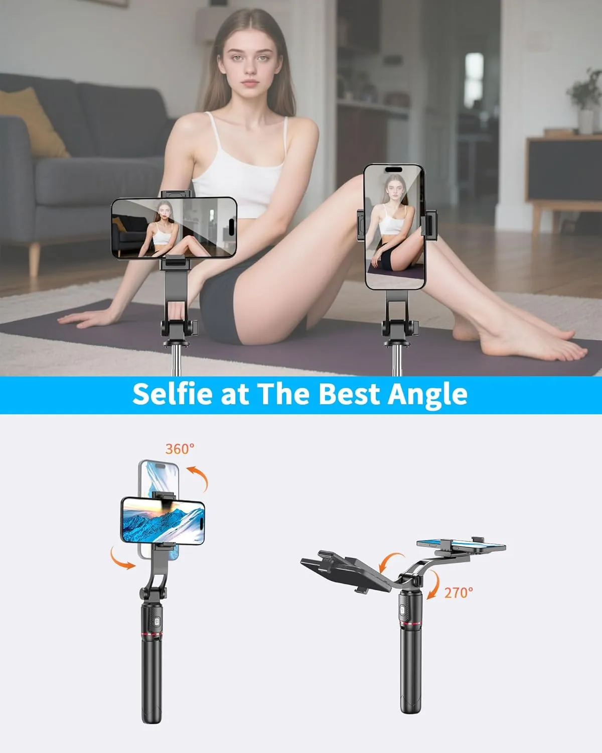 40'' Selfie Stick Tripod, Cell Phone Tripod with Integrated Wireless Remote, Portable Selfie Stick for iPhone Video Recording, Lightweight Extendable Phone Stand for iPhone Android