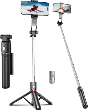 40'' Selfie Stick Tripod, Cell Phone Tripod with Integrated Wireless Remote, Portable Selfie Stick for iPhone Video Recording, Lightweight Extendable Phone Stand for iPhone Android