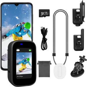 4K Mini WiFi Body Camera Video Recorder, 128G Portable Vlogging Hands-Free POV Recording 1.5 Inch Display Action Cams Shockproof for Bike/Pet/Home/Sport/Law Enforcement Record