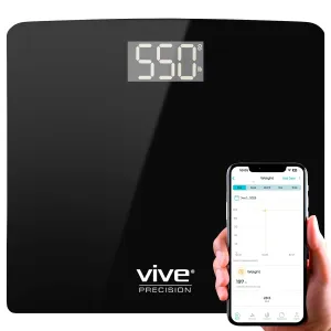 500lbs Heavy Duty Scale for Body Weight and BMI - High Capacity Smart Bathroom Scale - Bariatric Device for Health Monitoring w/Extra Wide Base & Smartphone Connectivity (Black)