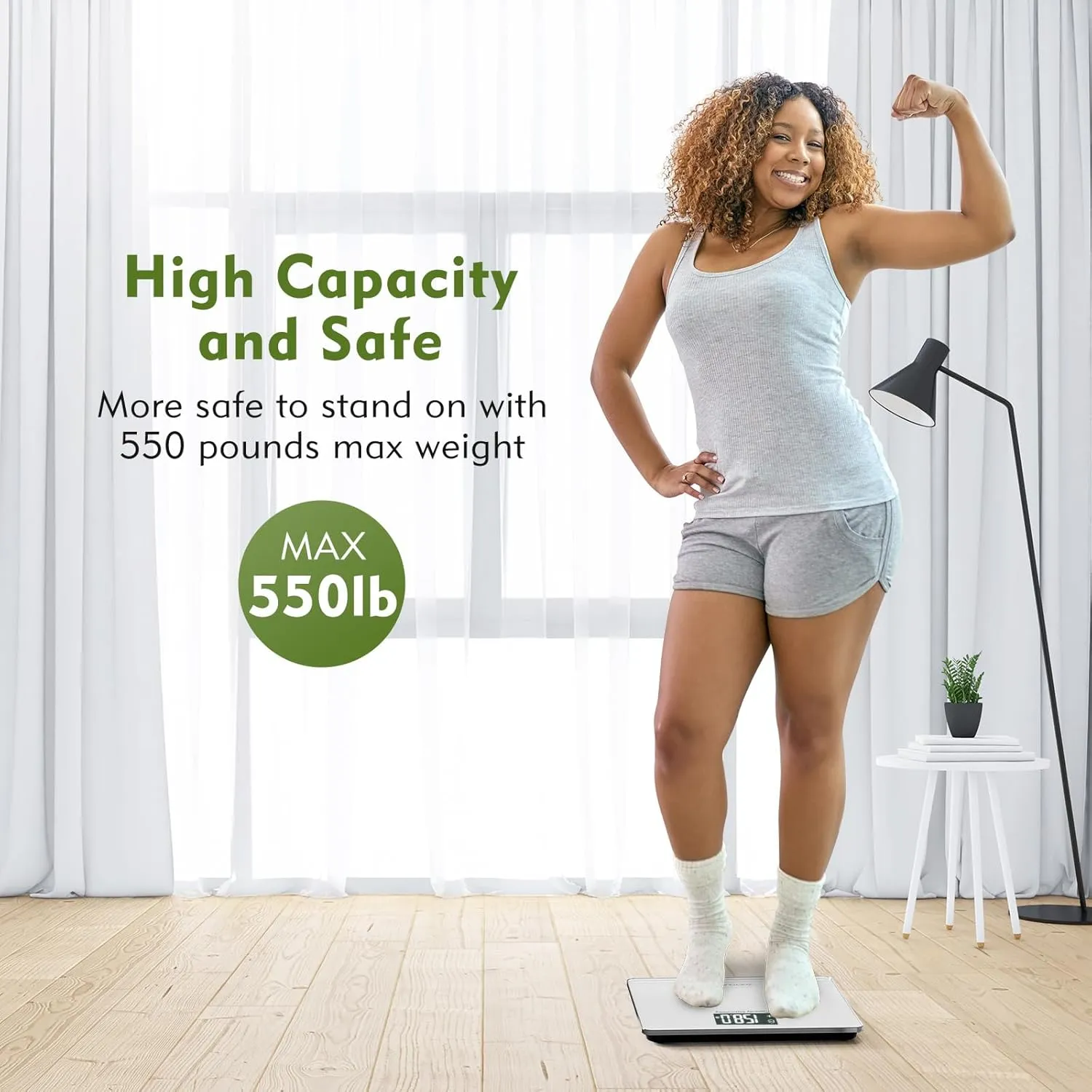 550lb Scale for Body Weight with BMI Bluetooth Digital Bathroom Weighing Machine Over 500lb Work with Smart APP, Extra High Capacity Scale with Beep Sound Large LCD Display Wide Platform