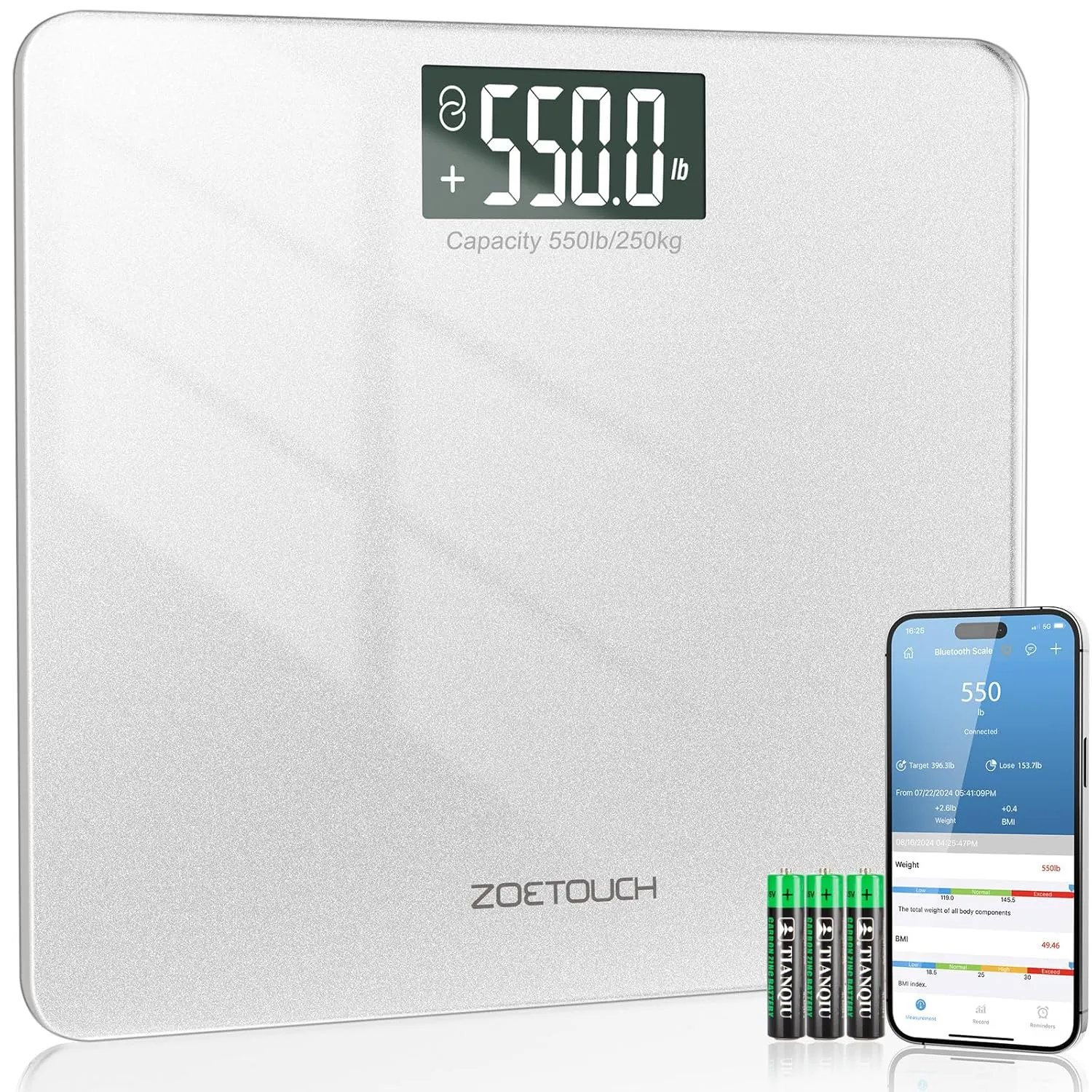 550lb Scale for Body Weight with BMI Bluetooth Digital Bathroom Weighing Machine Over 500lb Work with Smart APP, Extra High Capacity Scale with Beep Sound Large LCD Display Wide Platform