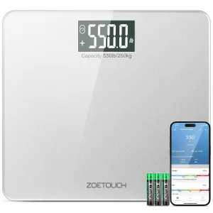 550lb Scale for Body Weight with BMI Bluetooth Digital Bathroom Weighing Machine Over 500lb Work with Smart APP, Extra High Capacity Scale with Beep Sound Large LCD Display Wide Platform