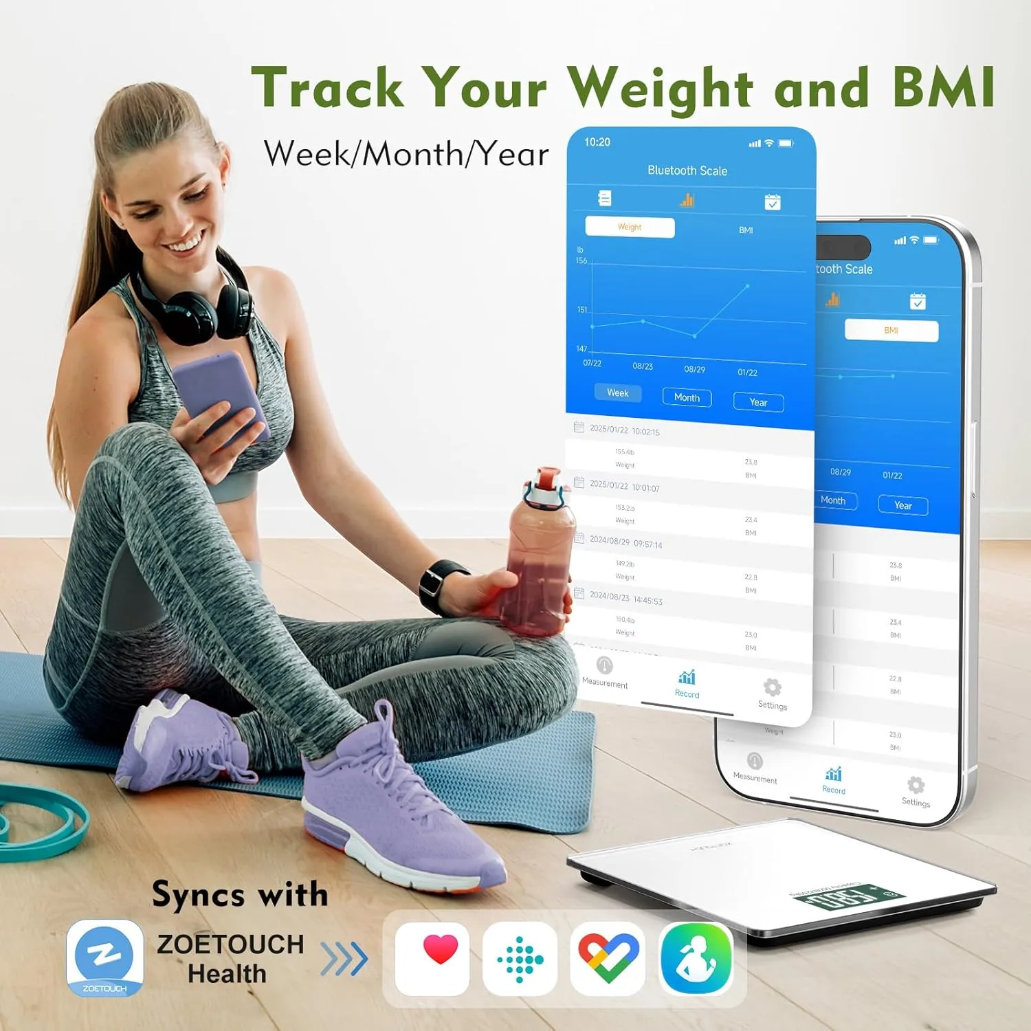 550lb Scale for Body Weight with BMI Bluetooth Digital Bathroom Weighing Machine Over 500lb Work with Smart APP, Extra High Capacity Scale with Beep Sound Large LCD Display Wide Platform
