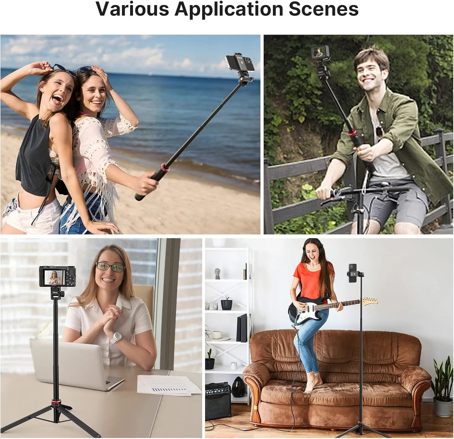 57.48 inch Extendable Selfie Stick Phone Tripod for Action Camera w Smartphone Clamp Extension Pole, for GoPro for Sony Canon Vlogging Cams for iPhone 14 13 Pro Max ULANZI MT-71