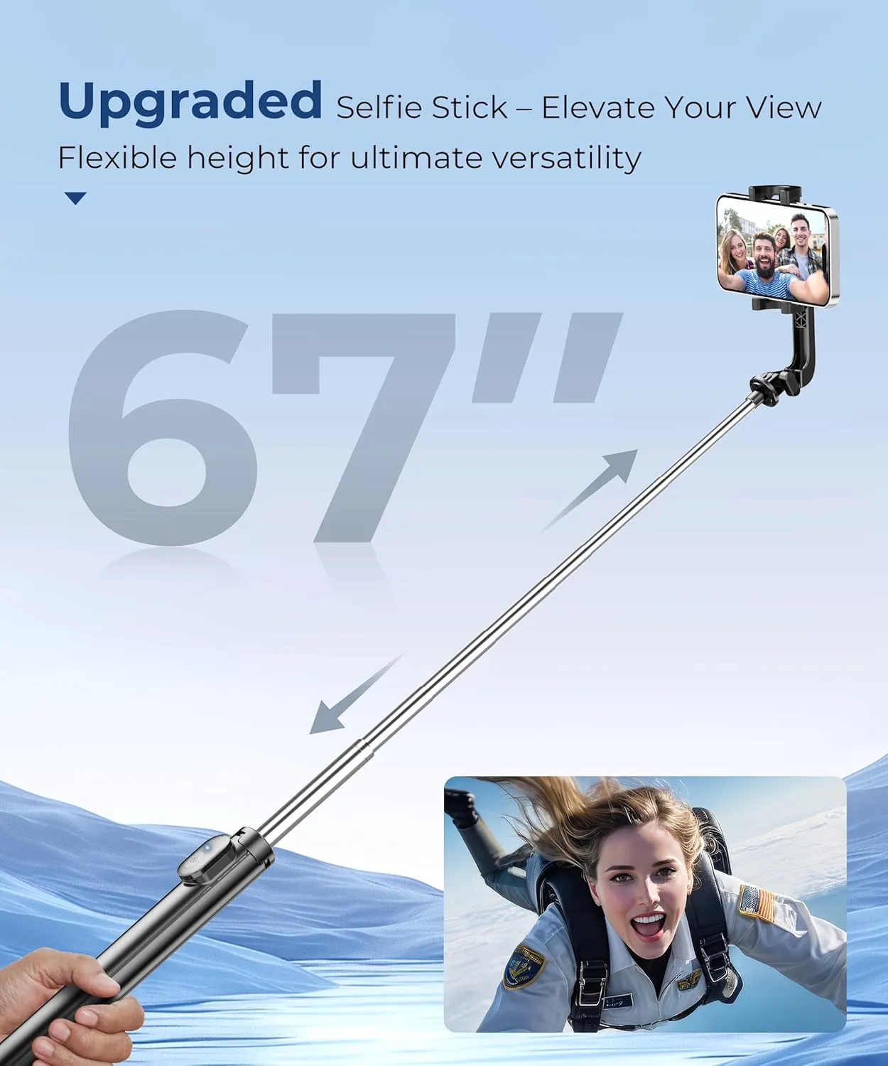 67 Selfie Stick Travel Tripod, Extendable Tripod for iPhone with Wireless Remote Control and Phone Holder, iPhone Stand for Photograph, Compatible with All Cell Phones, Black