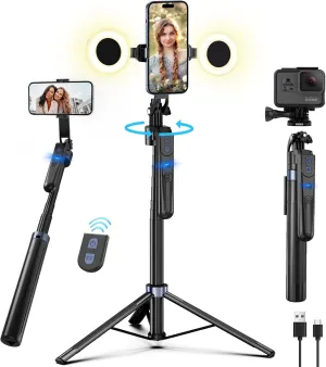 70" Auto Face Tracking Tripod for iPhone,360 Rotation Travel Selfie Stick Stand,Face Tracking Phone Tripod with Light and RemoteApplied to Tiktok YouTube Vlog Video Recording