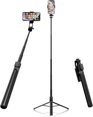 71 Tall Selfie Stick Quadripod with Remote & 360 Ballhead, Aluminum Alloy Extendable Cell Phone Stand, Travel Phone Holder Compatible with iPhone/GoPro
