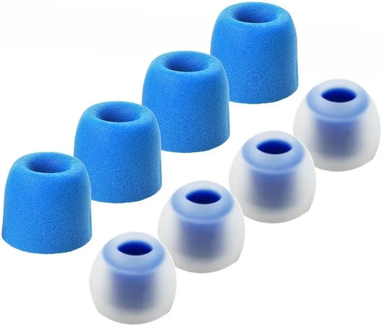 8pcs (BLMF-CLBL)- Medium (M) Replacement Eartips Earbuds for in Ear Earphones with 6.4mm to 7.4mm Nozzle Attachment Premium Memory Foam and Silicone