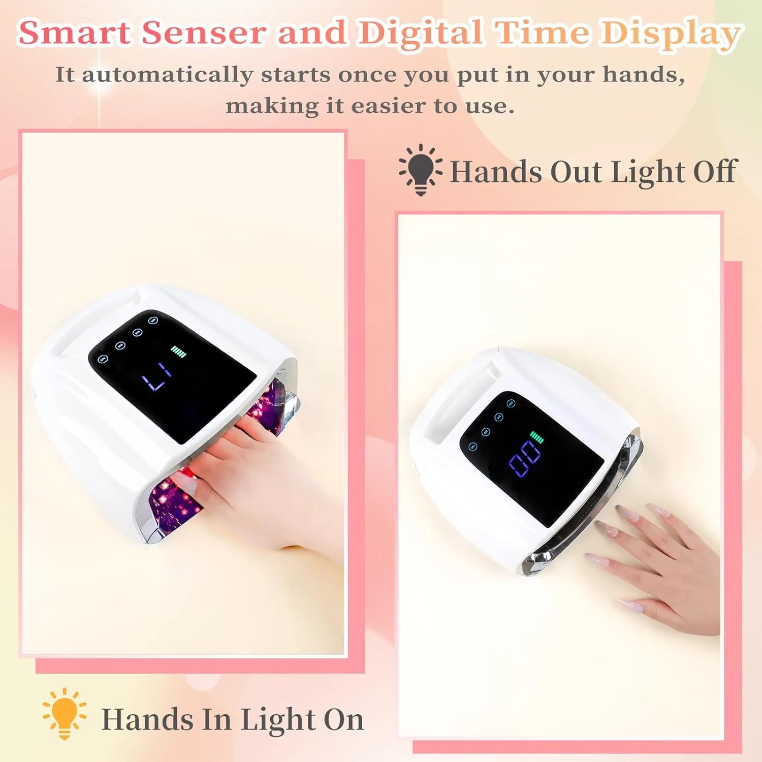 96W Rechargeable UV LED Nail Lamp, Portable Cordless UV Light for Nails with LCD Display Auto Sensor, 4 Timer Setting and Smart Sensor Nail Dryer,Nail Cure Light with Removable Bottom(White)