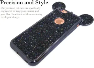 AccessoryHappy Glitter Mickey Ears Case, Luxury Protective TPU Bling Crystal Rhinestone Sparkle Glitter Diamond Case Cover Compatible with iPhone 6 & iPhone 6s [4.7"] (Glitter Ears Black)
