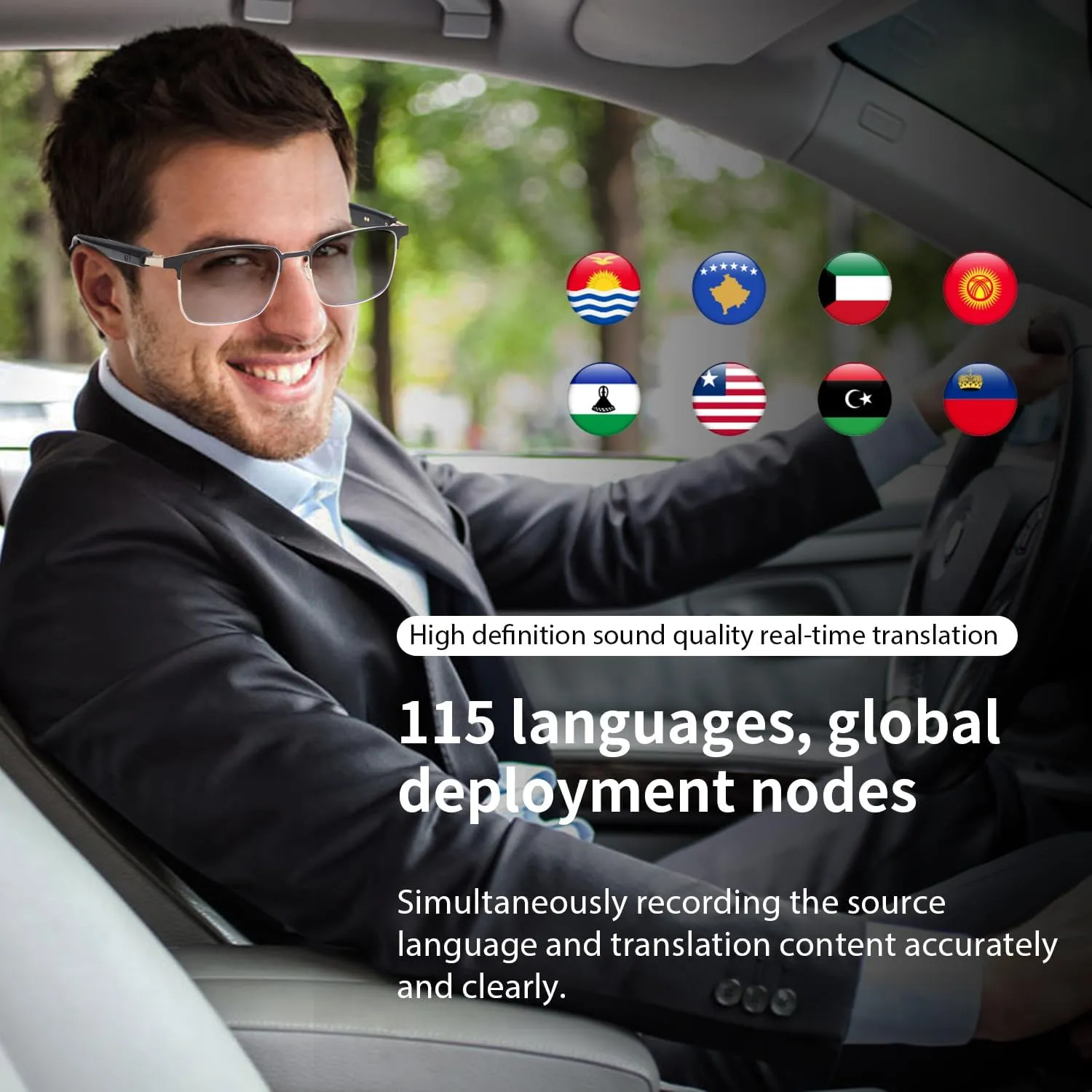 AI Translator Smart Glasses for Men Women, Bluetooth Audio Sunglasses with Photochromic Lenses, Voice Assistant, Open Ear Lighweight Eyeware, Real-Time Translation, Supports 110  Languages (Gold)