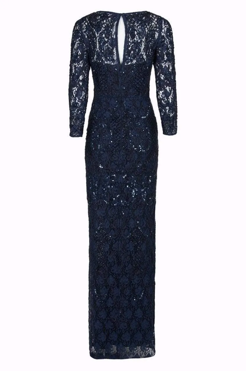 Aidan Mattox - MD1E201905 Lace Embroidered Bateau Column Dress