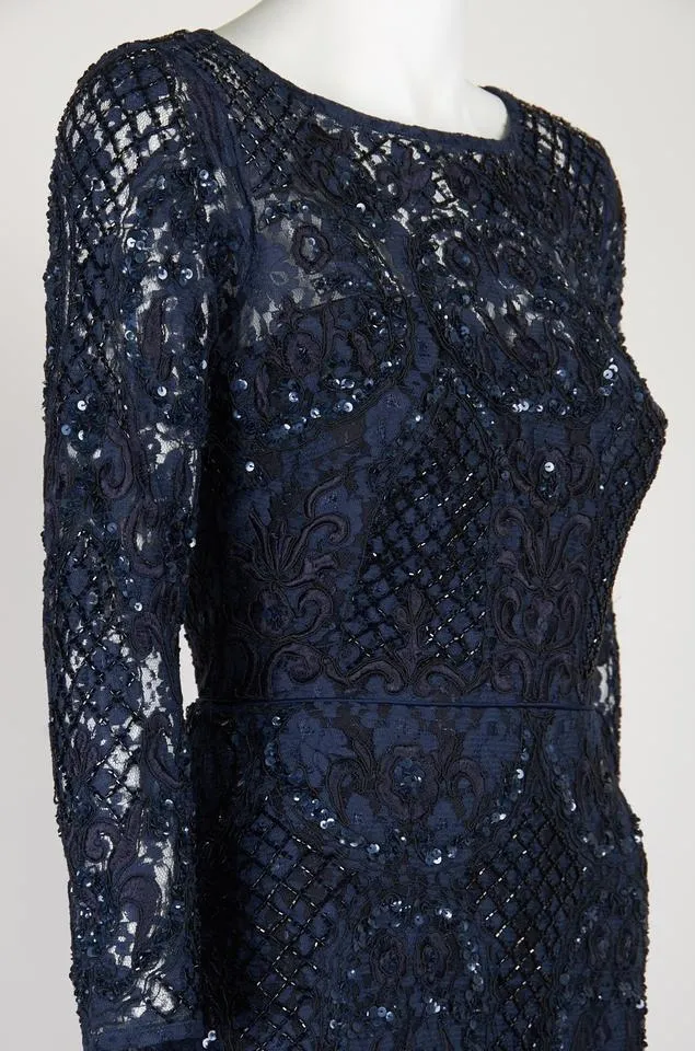 Aidan Mattox - MD1E201905 Lace Embroidered Bateau Column Dress