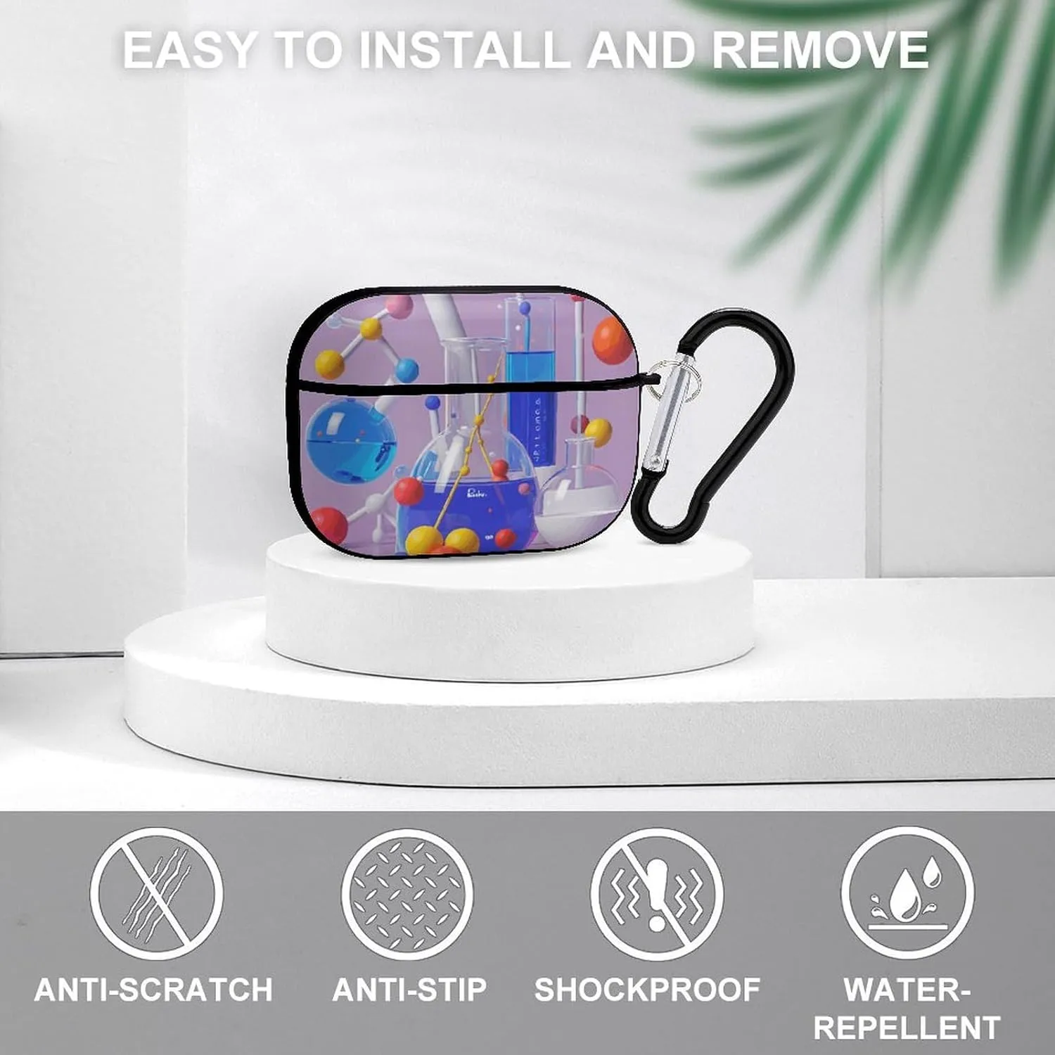 Airpods Pro Case for (2nd/1st Gen), Abstract Science Chemistry Illustration Airpods Pro 2 Cover, Earpods Case with Durable Carabiner, Earbud Cases Supports Wireless Charging Durable and Shockproof