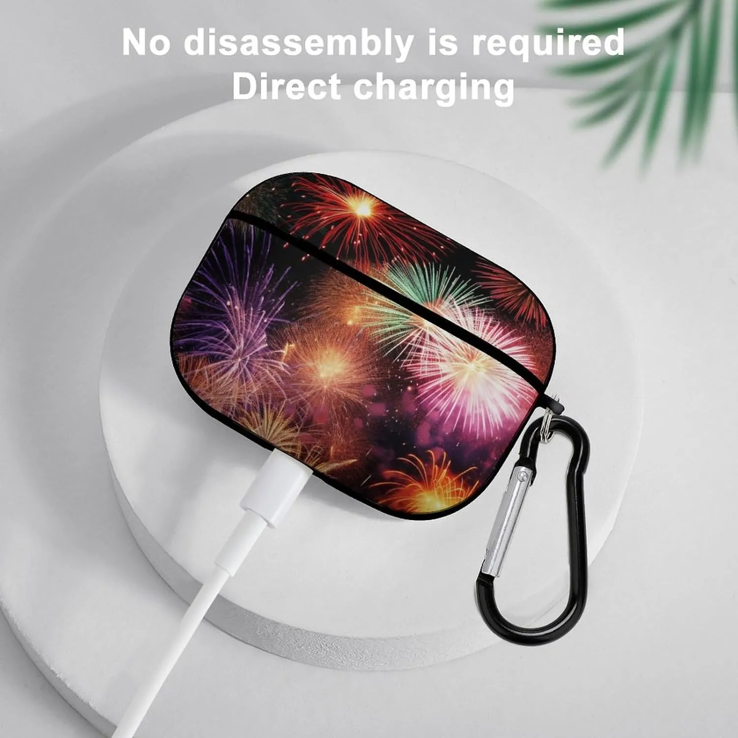 Airpods Pro Case for (2nd/1st Gen), Beautiful Fireworks Airpods Pro 2 Cover, Earpods Case with Durable Carabiner, Earbud Cases Supports Wireless Charging Durable and Shockproof