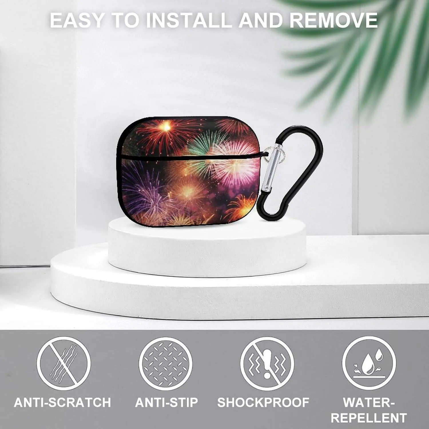 Airpods Pro Case for (2nd/1st Gen), Beautiful Fireworks Airpods Pro 2 Cover, Earpods Case with Durable Carabiner, Earbud Cases Supports Wireless Charging Durable and Shockproof