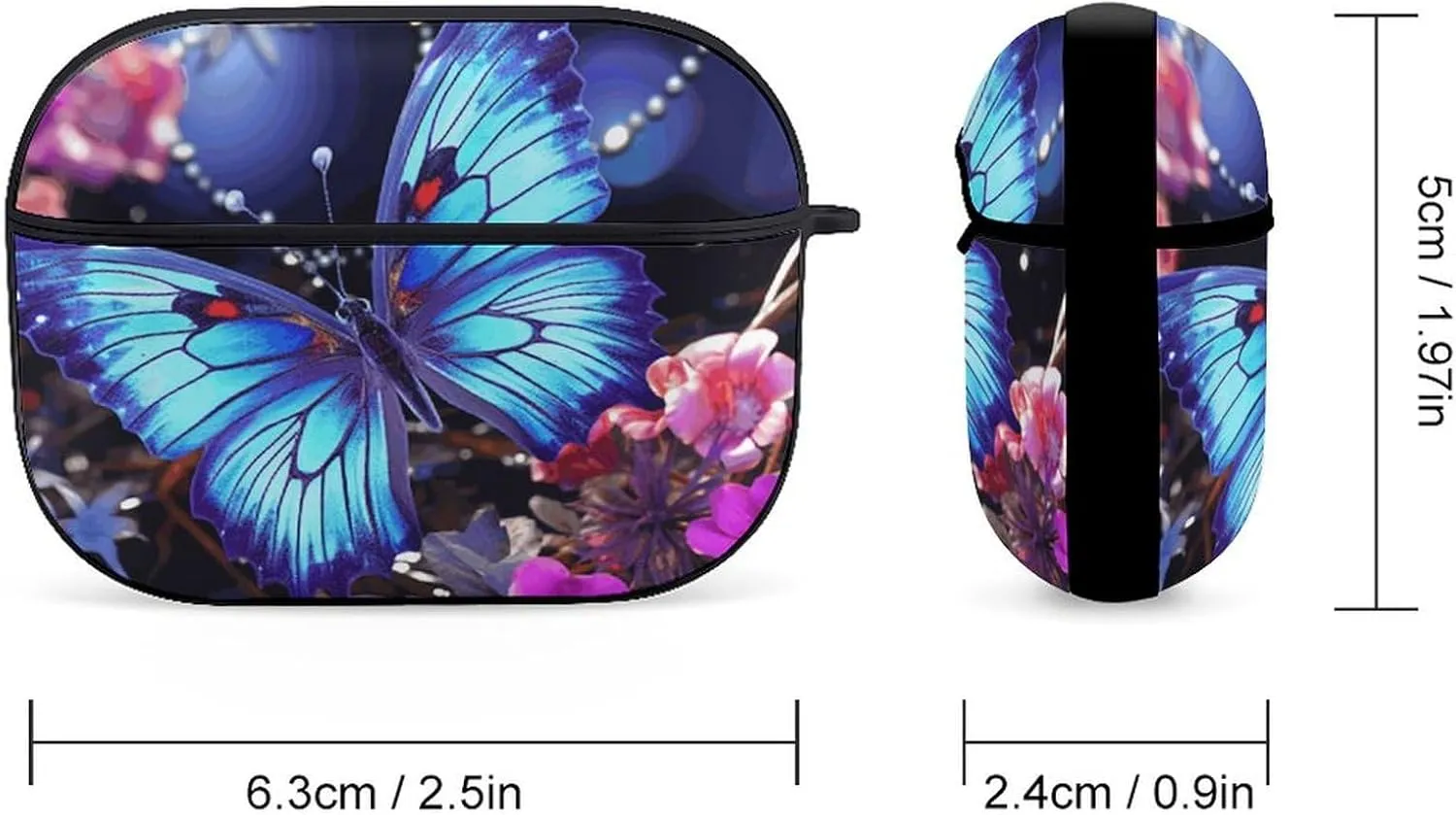 Airpods Pro Case for (2nd/1st Gen), Beauty Butterfly Airpods Pro 2 Cover, Earpods Case with Durable Carabiner, Earbud Cases Supports Wireless Charging Durable and Shockproof