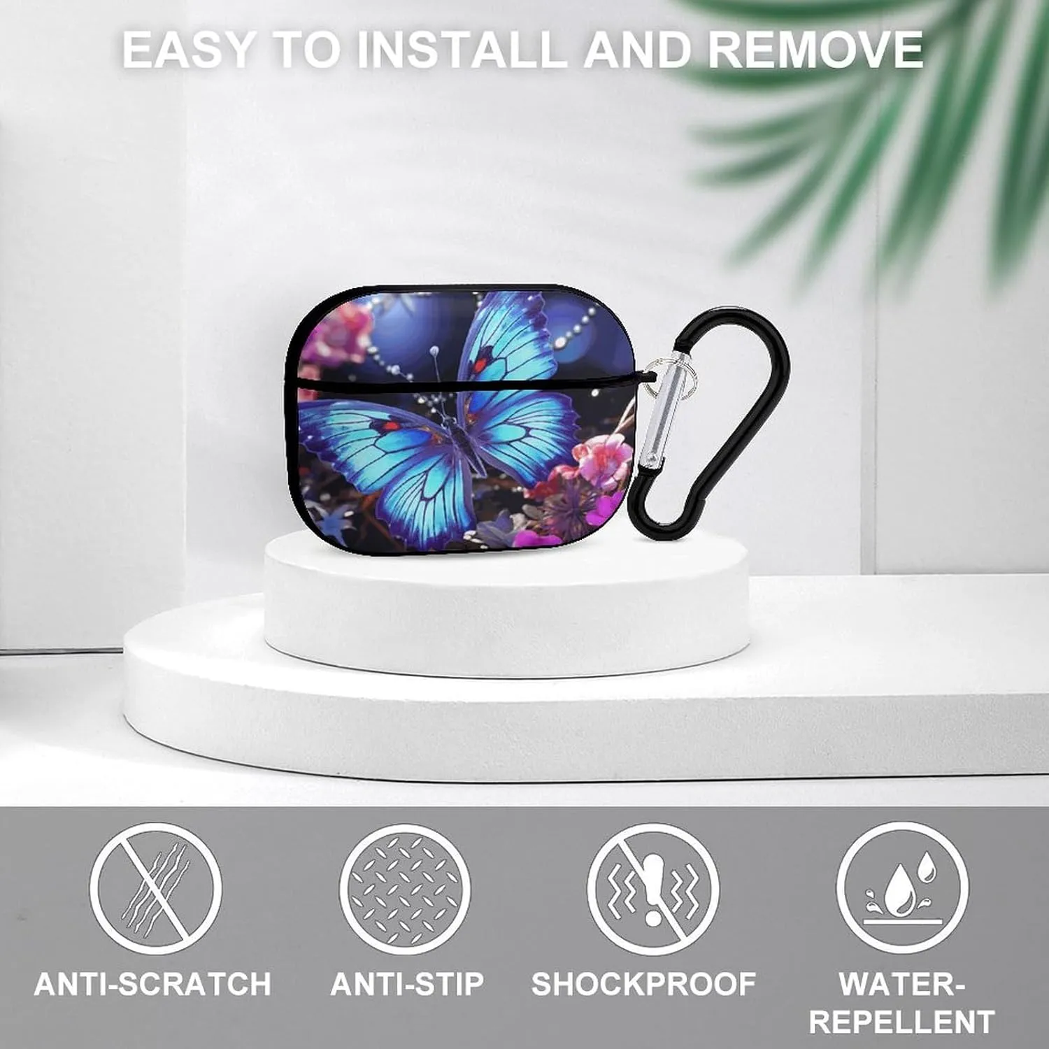 Airpods Pro Case for (2nd/1st Gen), Beauty Butterfly Airpods Pro 2 Cover, Earpods Case with Durable Carabiner, Earbud Cases Supports Wireless Charging Durable and Shockproof