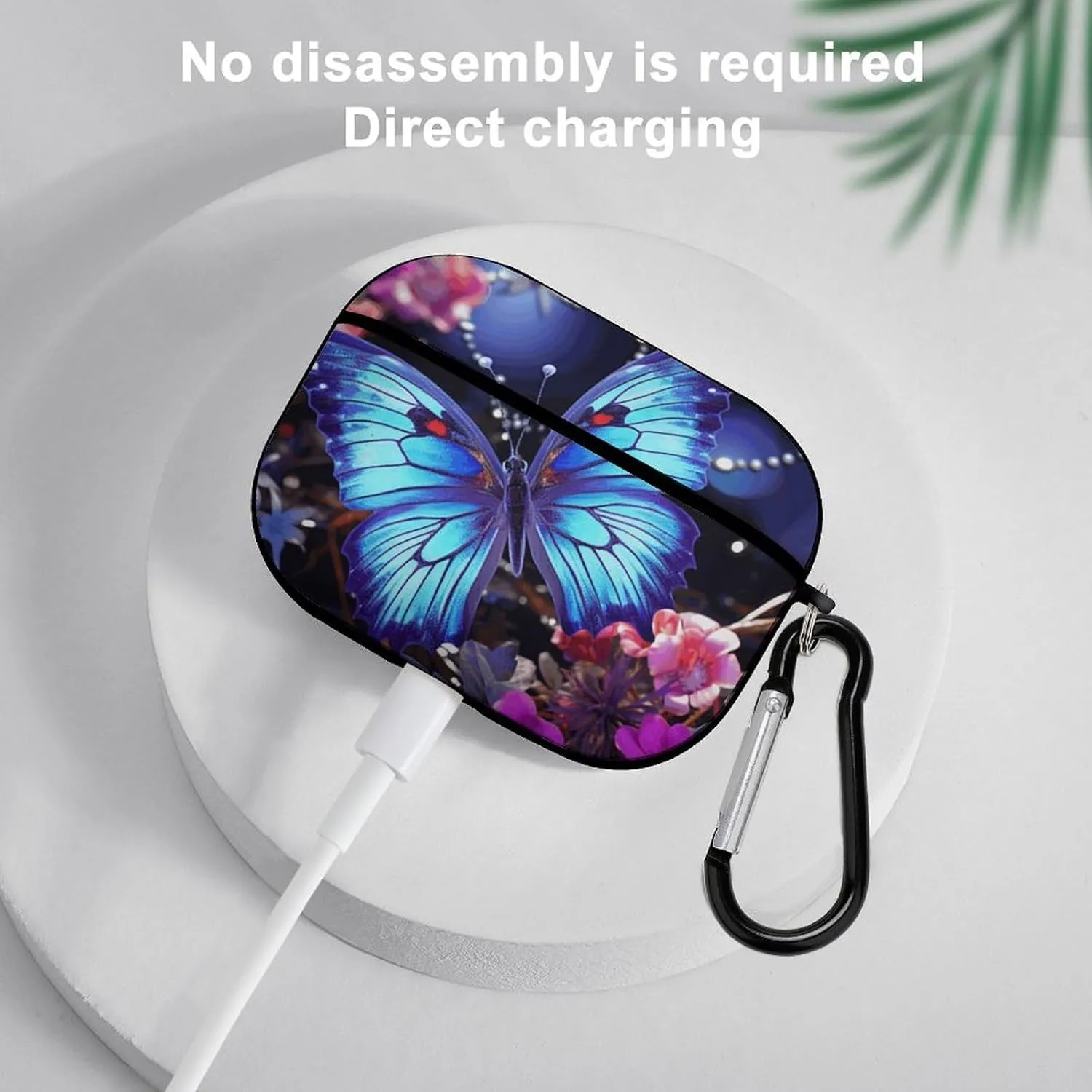 Airpods Pro Case for (2nd/1st Gen), Beauty Butterfly Airpods Pro 2 Cover, Earpods Case with Durable Carabiner, Earbud Cases Supports Wireless Charging Durable and Shockproof