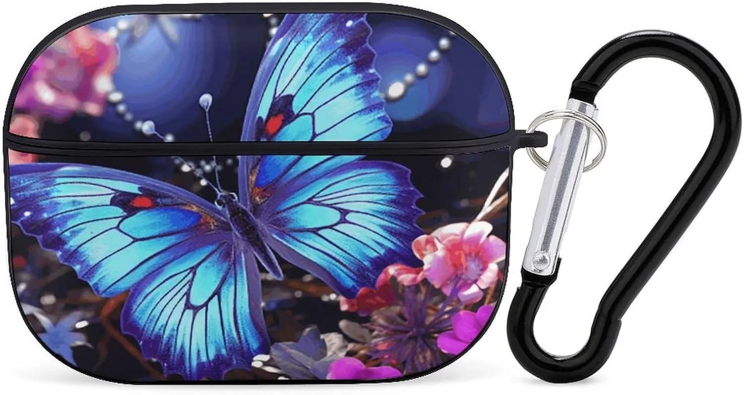 Airpods Pro Case for (2nd/1st Gen), Beauty Butterfly Airpods Pro 2 Cover, Earpods Case with Durable Carabiner, Earbud Cases Supports Wireless Charging Durable and Shockproof