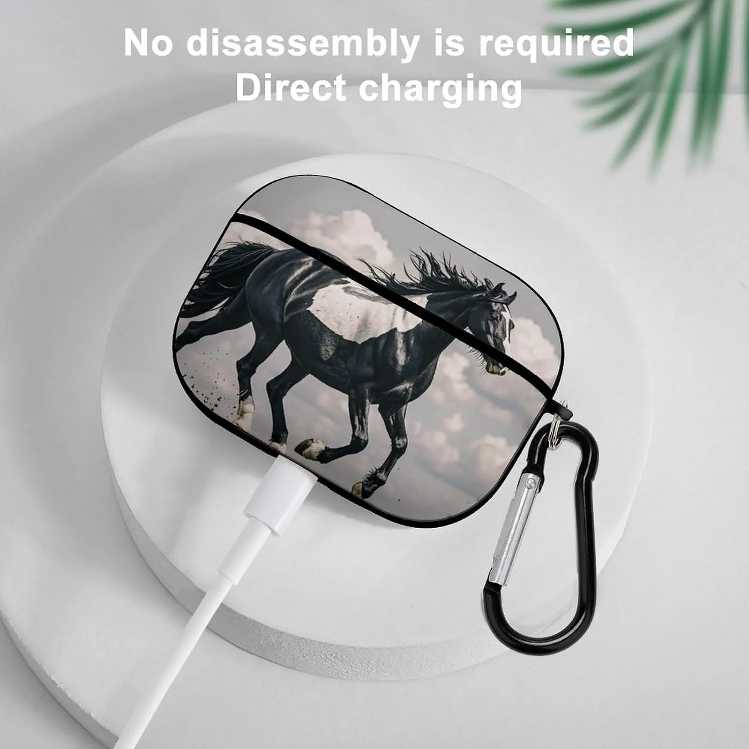 Airpods Pro Case for (2nd/1st Gen), Black and White Horses Running Airpods Pro 2 Cover, Earpods Case with Durable Carabiner, Earbud Cases Supports Wireless Charging Durable and Shockproof