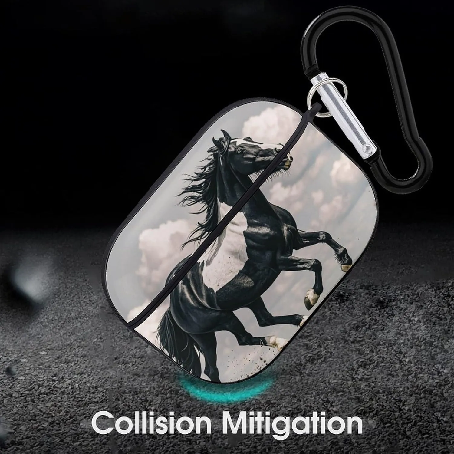 Airpods Pro Case for (2nd/1st Gen), Black and White Horses Running Airpods Pro 2 Cover, Earpods Case with Durable Carabiner, Earbud Cases Supports Wireless Charging Durable and Shockproof