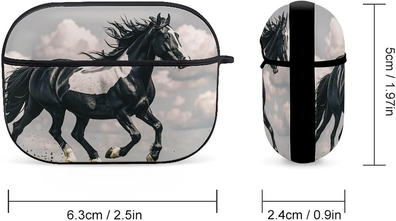 Airpods Pro Case for (2nd/1st Gen), Black and White Horses Running Airpods Pro 2 Cover, Earpods Case with Durable Carabiner, Earbud Cases Supports Wireless Charging Durable and Shockproof