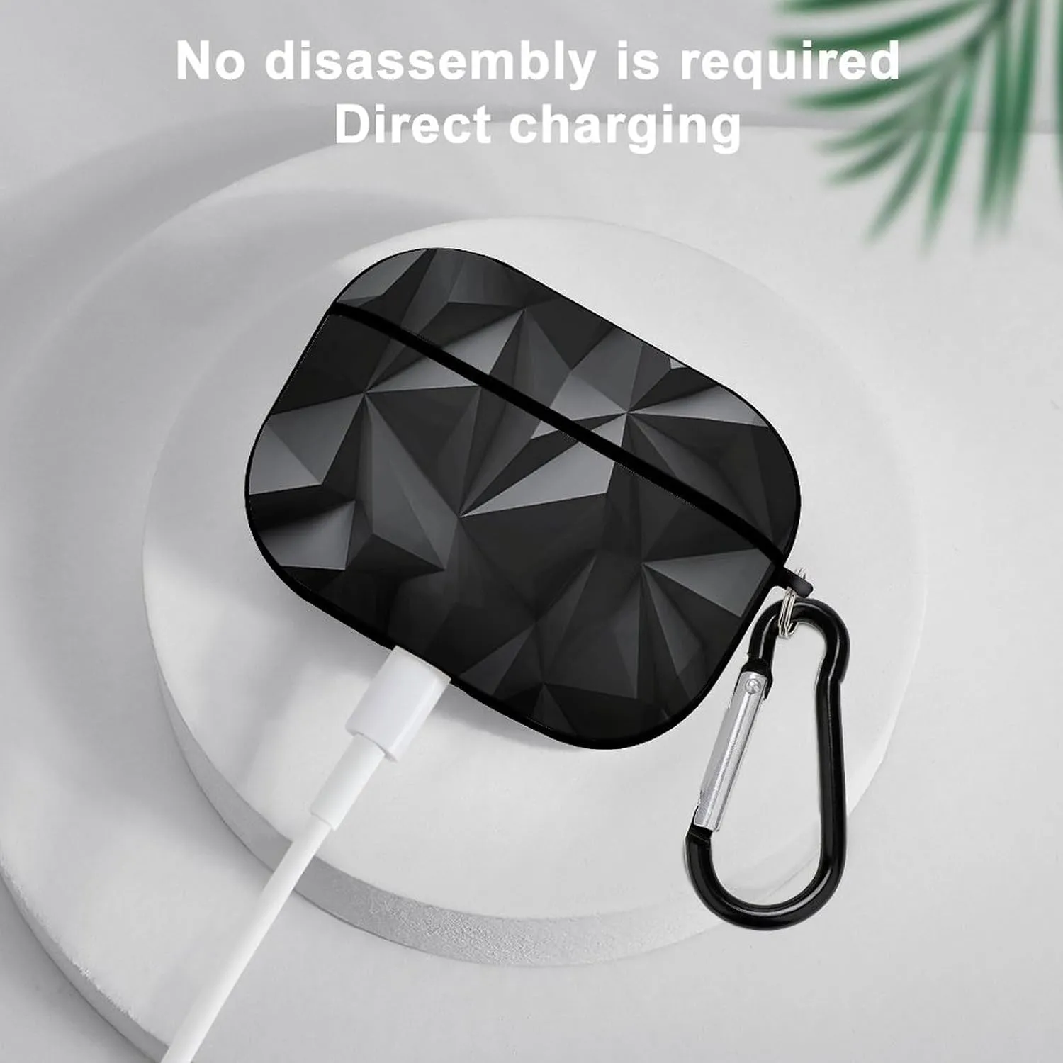 Airpods Pro Case for (2nd/1st Gen), Black Geometric Airpods Pro 2 Cover, Earpods Case with Durable Carabiner, Earbud Cases Supports Wireless Charging Durable and Shockproof