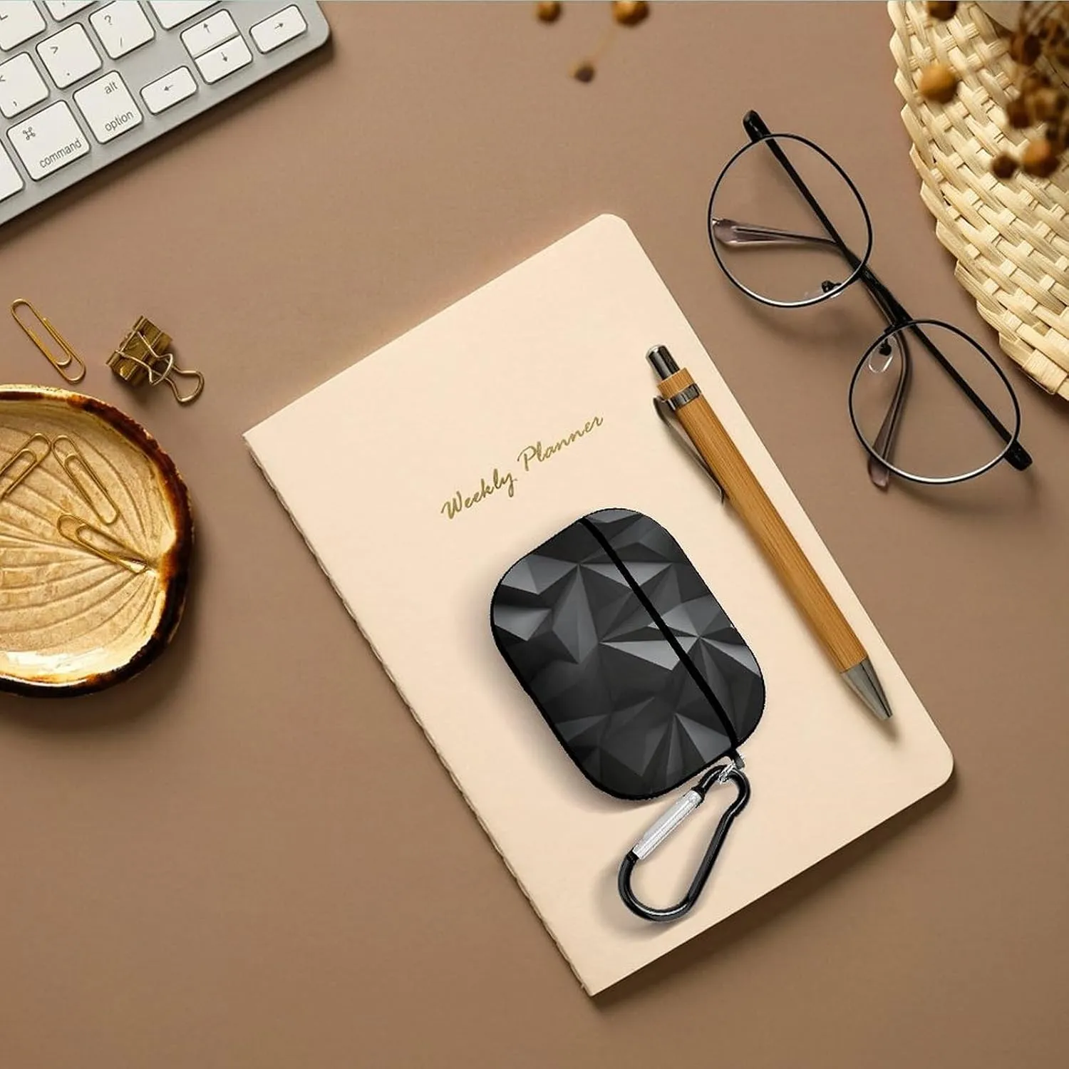Airpods Pro Case for (2nd/1st Gen), Black Geometric Airpods Pro 2 Cover, Earpods Case with Durable Carabiner, Earbud Cases Supports Wireless Charging Durable and Shockproof
