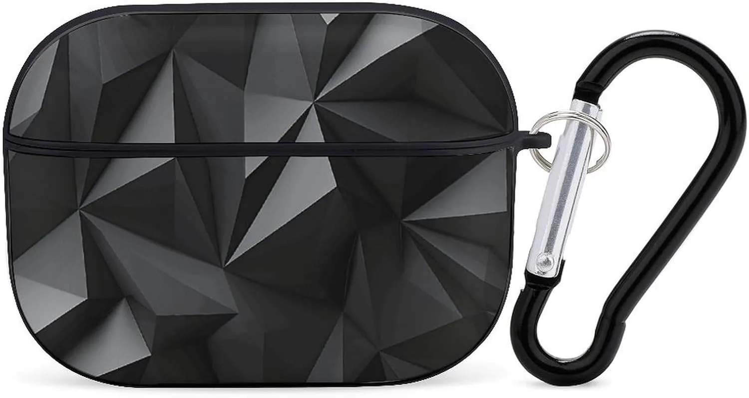 Airpods Pro Case for (2nd/1st Gen), Black Geometric Airpods Pro 2 Cover, Earpods Case with Durable Carabiner, Earbud Cases Supports Wireless Charging Durable and Shockproof