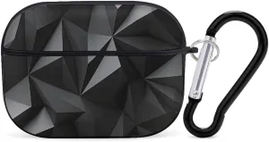 Airpods Pro Case for (2nd/1st Gen), Black Geometric Airpods Pro 2 Cover, Earpods Case with Durable Carabiner, Earbud Cases Supports Wireless Charging Durable and Shockproof