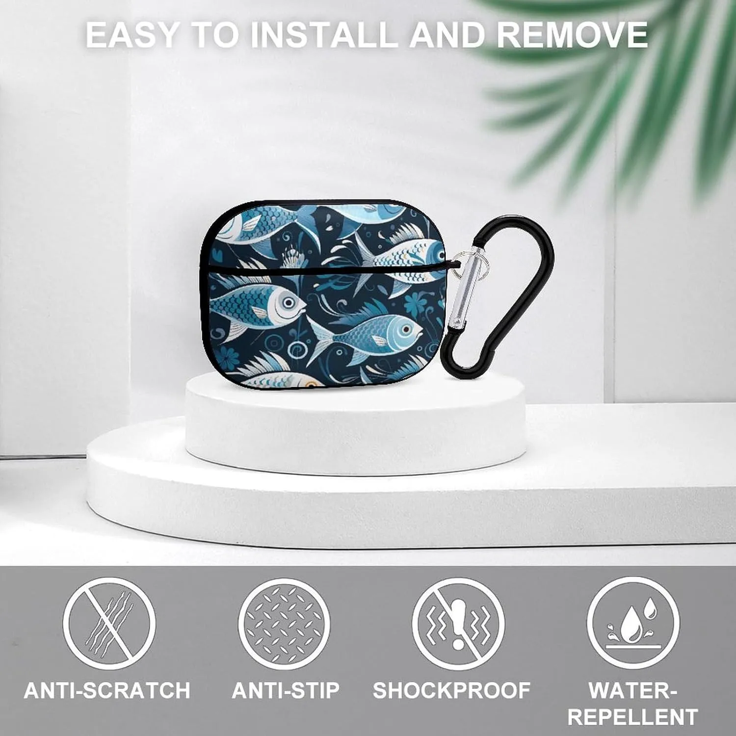 Airpods Pro Case for (2nd/1st Gen), Cartoon Fish Print Airpods Pro 2 Cover, Earpods Case with Durable Carabiner, Earbud Cases Supports Wireless Charging Durable and Shockproof