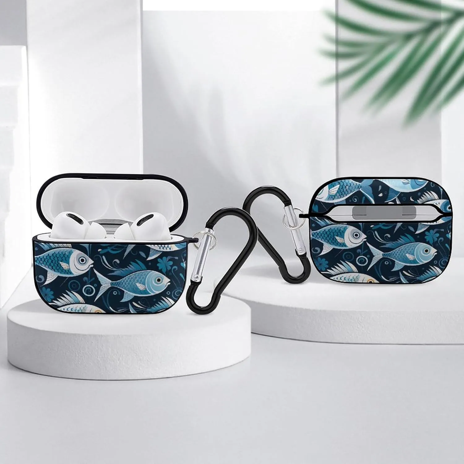 Airpods Pro Case for (2nd/1st Gen), Cartoon Fish Print Airpods Pro 2 Cover, Earpods Case with Durable Carabiner, Earbud Cases Supports Wireless Charging Durable and Shockproof