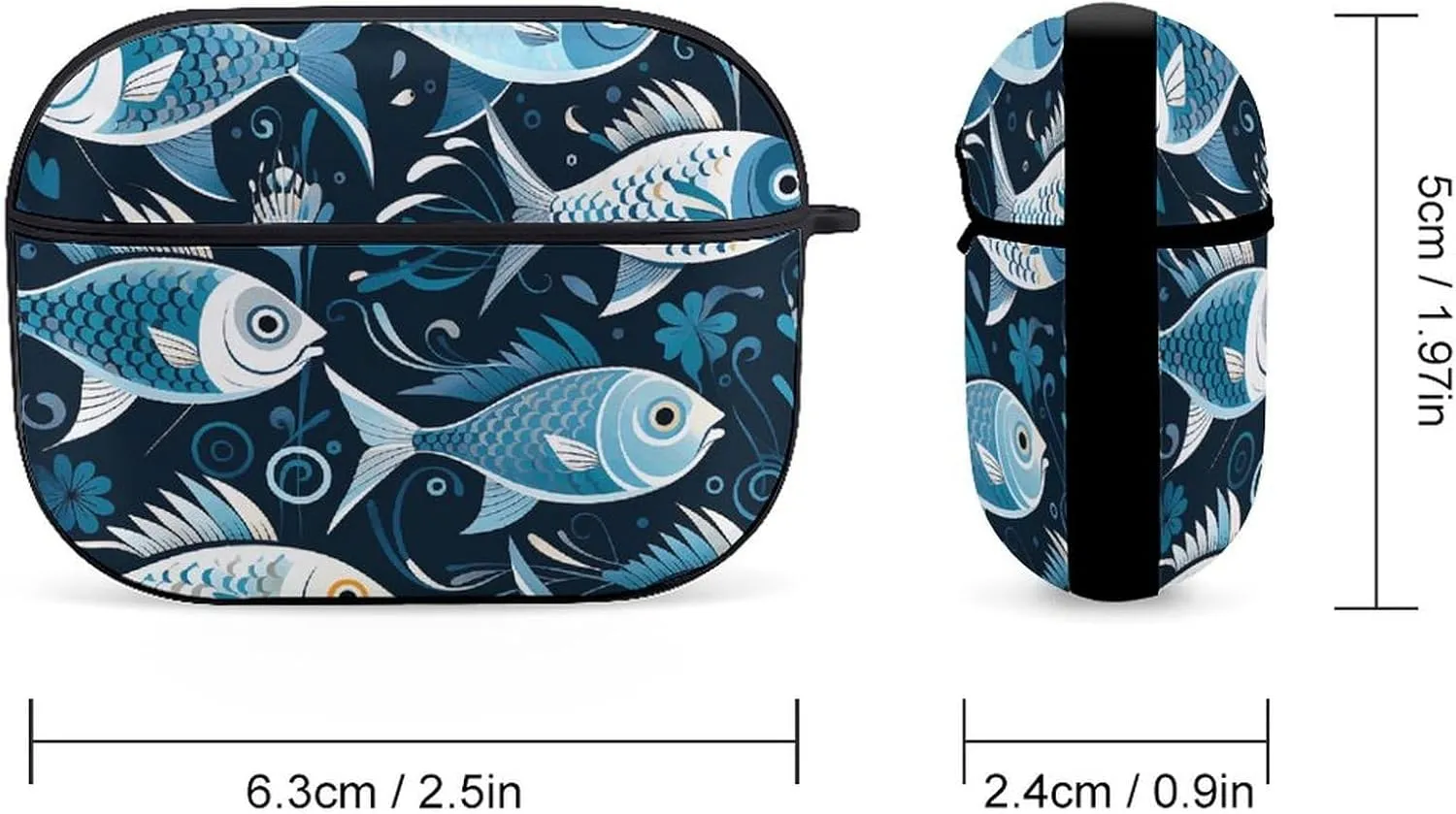 Airpods Pro Case for (2nd/1st Gen), Cartoon Fish Print Airpods Pro 2 Cover, Earpods Case with Durable Carabiner, Earbud Cases Supports Wireless Charging Durable and Shockproof