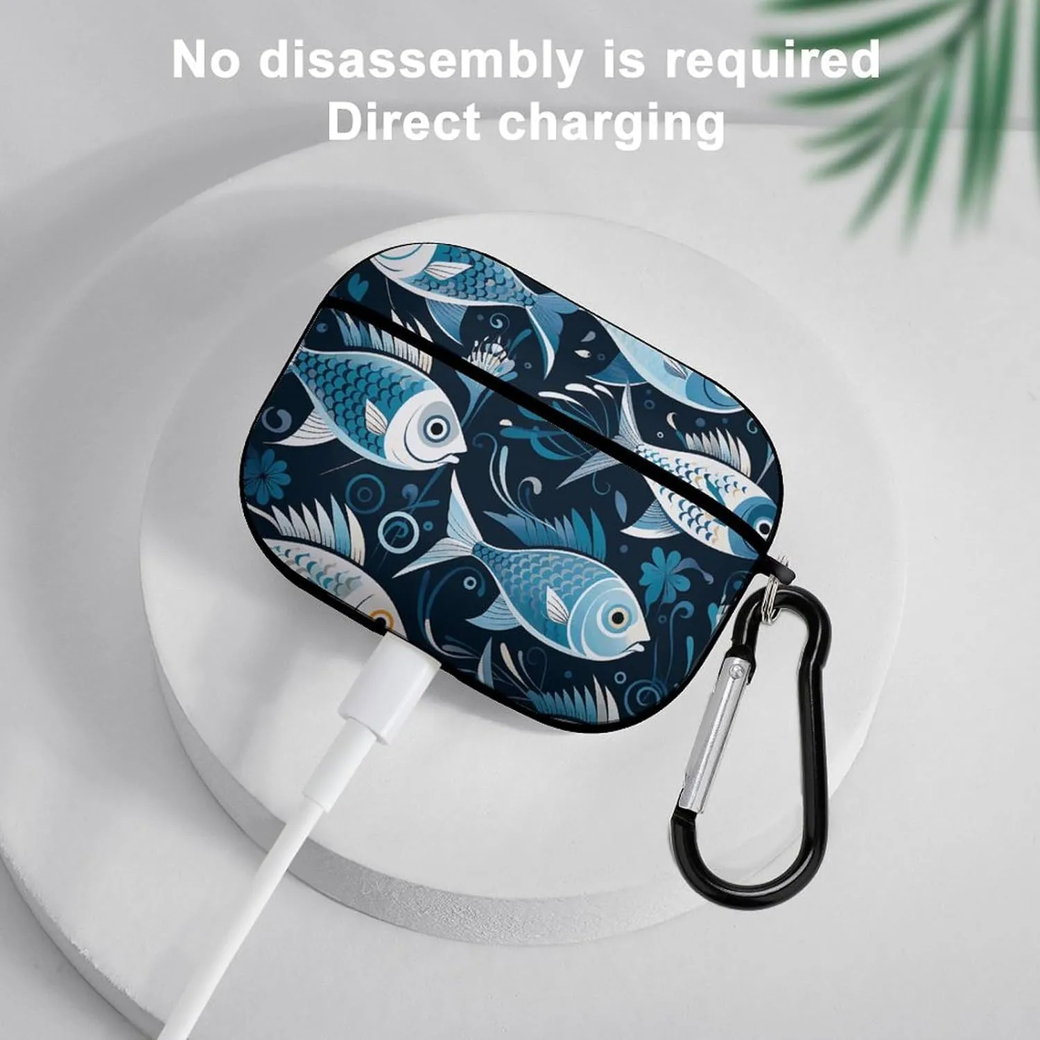 Airpods Pro Case for (2nd/1st Gen), Cartoon Fish Print Airpods Pro 2 Cover, Earpods Case with Durable Carabiner, Earbud Cases Supports Wireless Charging Durable and Shockproof