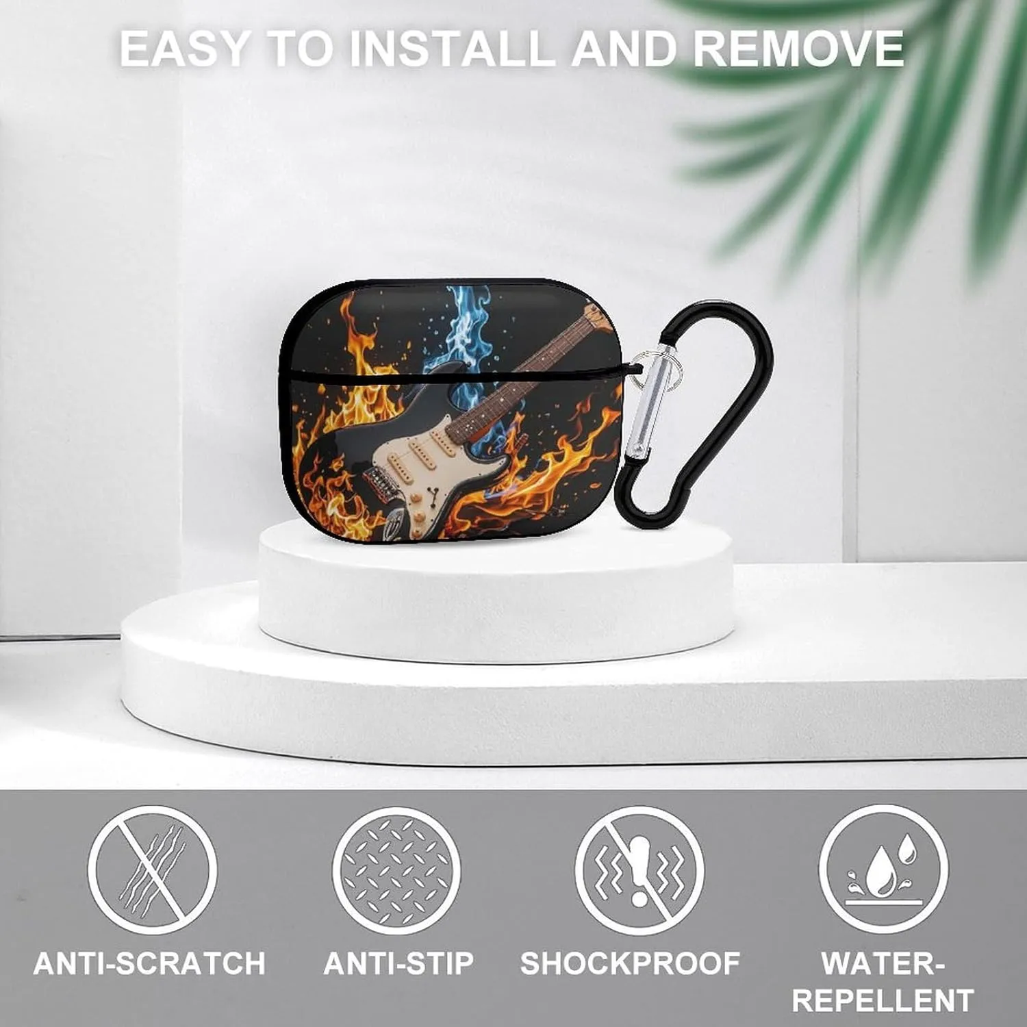 Airpods Pro Case for (2nd/1st Gen), Electric Guitar Music Airpods Pro 2 Cover, Earpods Case with Durable Carabiner, Earbud Cases Supports Wireless Charging Durable and Shockproof