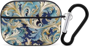 Airpods Pro Case for (2nd/1st Gen), Elegant Blue Gold Florentine Airpods Pro 2 Cover, Earpods Case with Durable Carabiner, Earbud Cases Supports Wireless Charging Durable and Shockproof