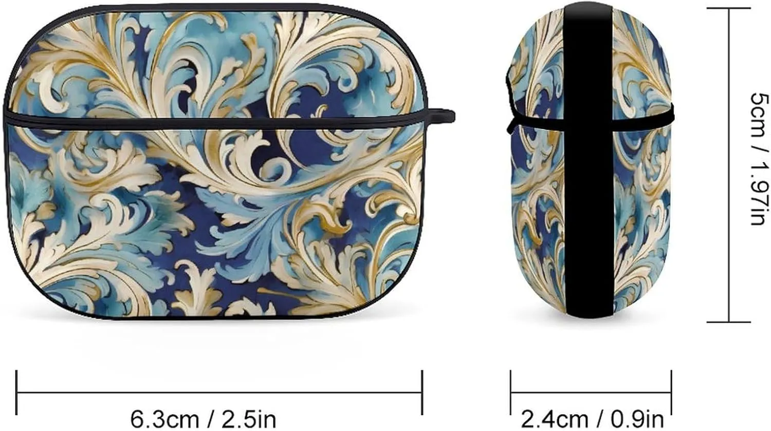 Airpods Pro Case for (2nd/1st Gen), Elegant Blue Gold Florentine Airpods Pro 2 Cover, Earpods Case with Durable Carabiner, Earbud Cases Supports Wireless Charging Durable and Shockproof